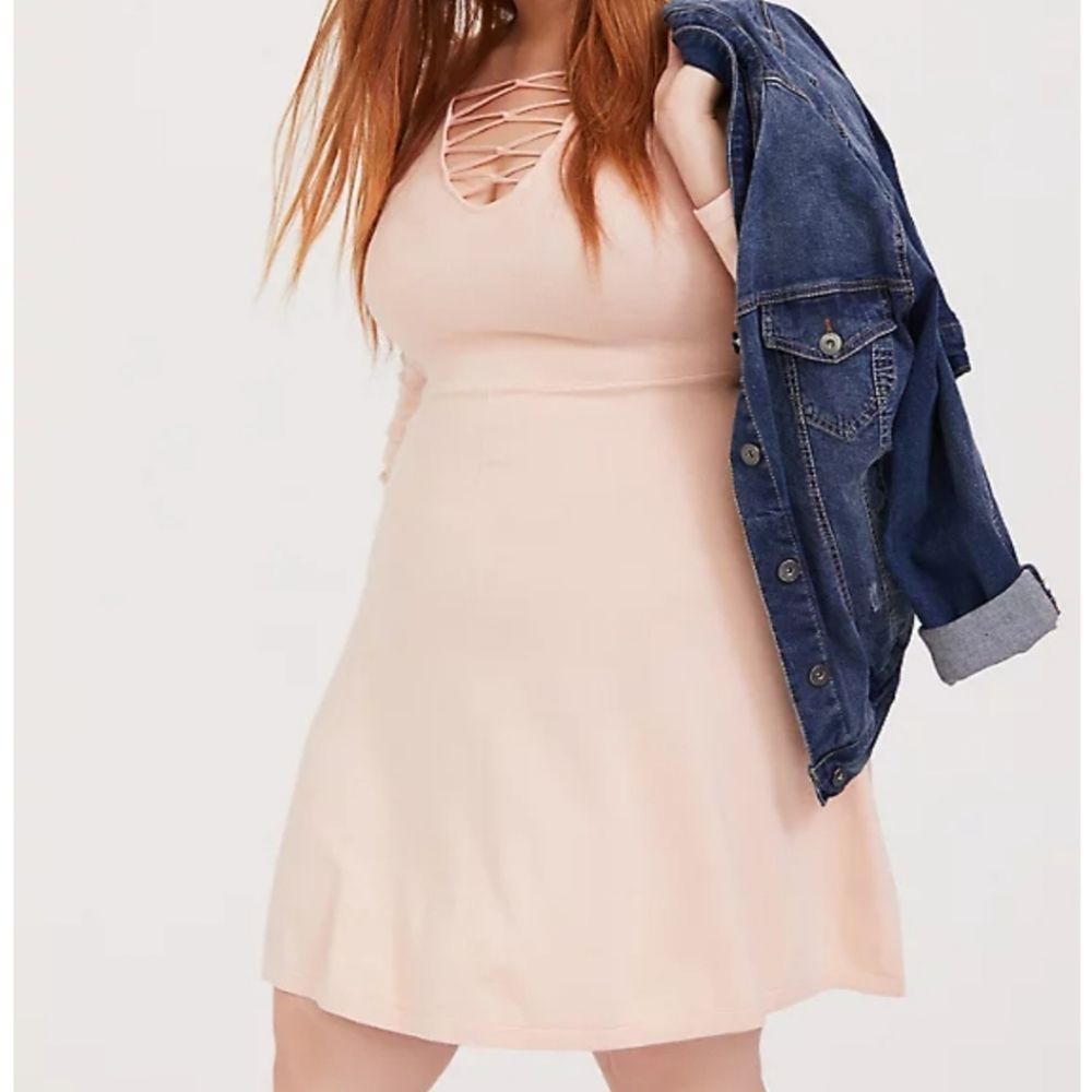 Torrid Sweater-Knit Lattice Skater Dress